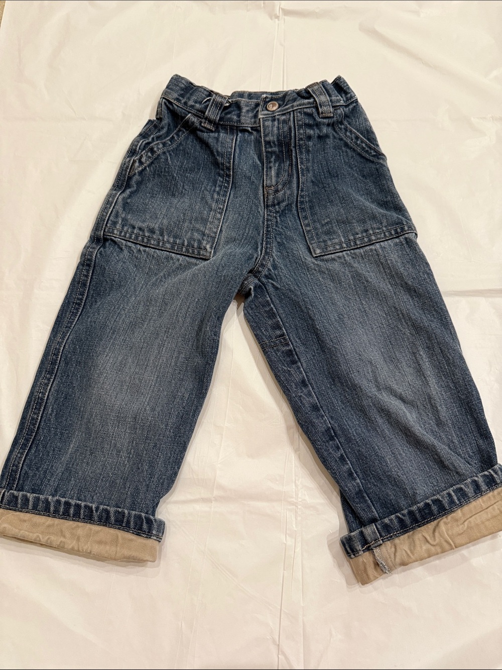 Gymboree Dark Blue Denim Cargo Pants with Tan Cuffs Size 2T